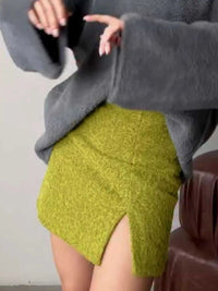 Textured Mini Skirt with Front Slit 100100891974020 42 Affordable Fashion Under $100 Jerry's Apparel 