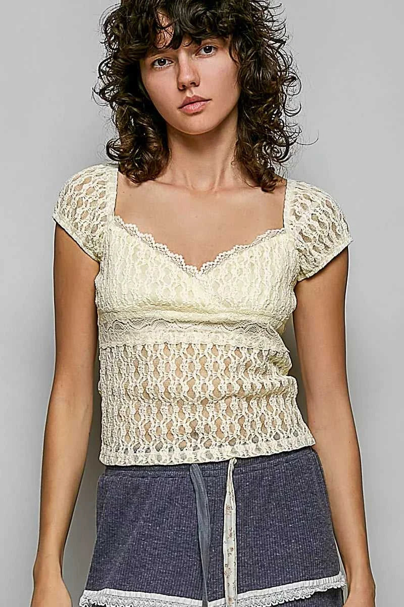 POL Sweetheart Neck Lace Short Sleeve Top 100100494341785 48 Affordable Fashion Under $100 Jerry's Apparel 