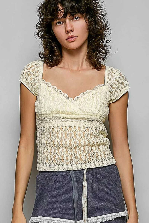 POL Sweetheart Neck Lace Short Sleeve Top 100100494341785 48 Affordable Fashion Under $100 Jerry's Apparel 