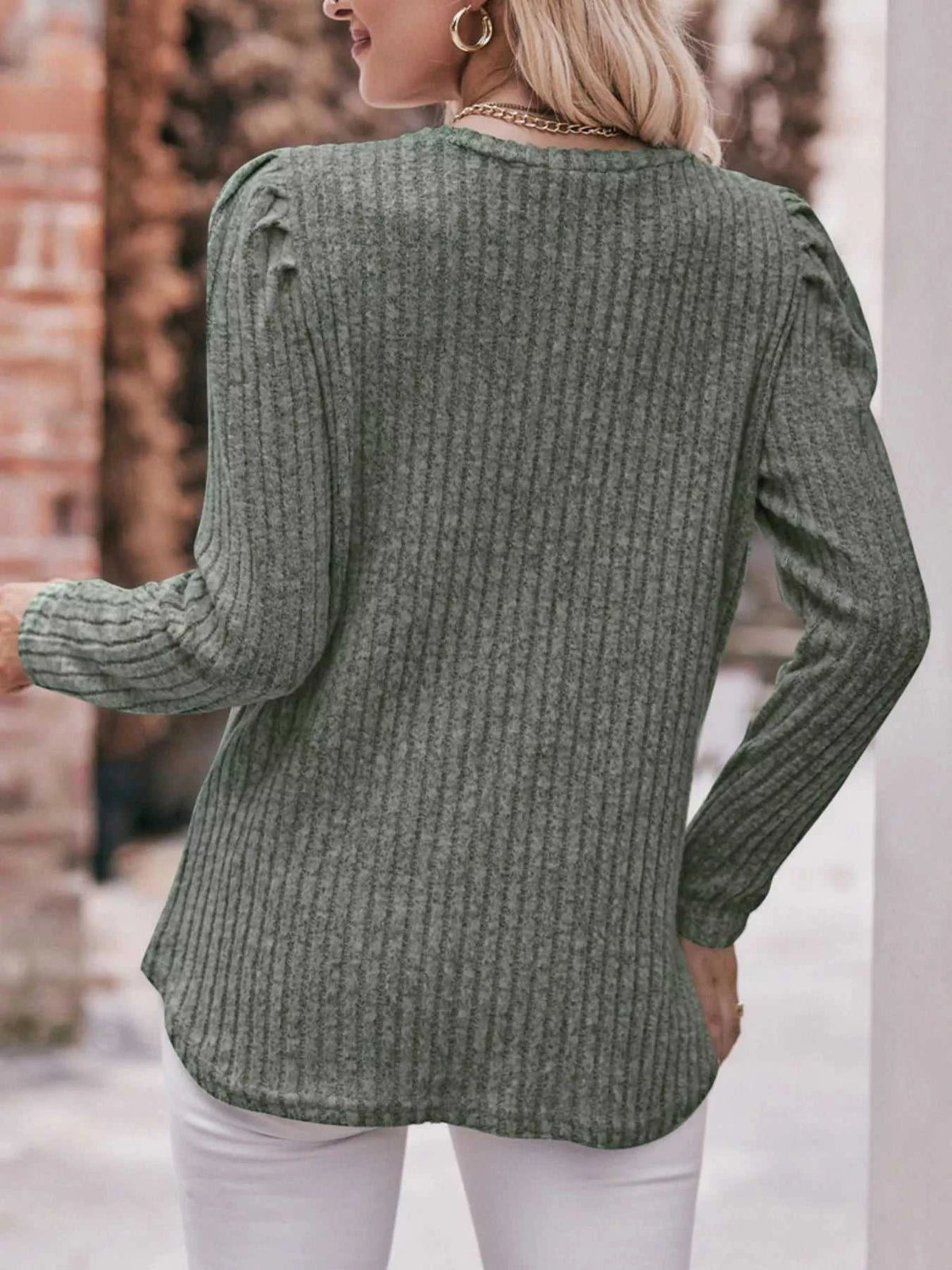 Ribbed Knit Puff Sleeve T-Shirt 100100962471478 28 Affordable Fashion Under $100 Jerry's Apparel 