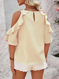 Honey Ruffled Round Neck Half Sleeve Blouse