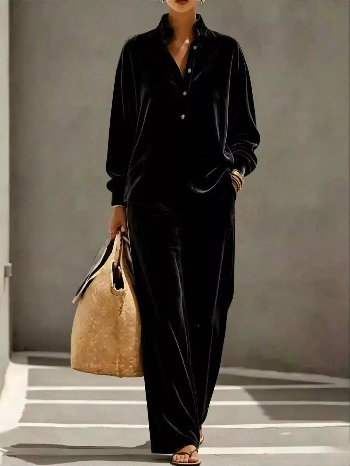 Full Size Half Button Top and Wide Leg Pants Set Plus Size 101001300812534 65 Affordable Fashion Under $100 Jerry's Apparel 
