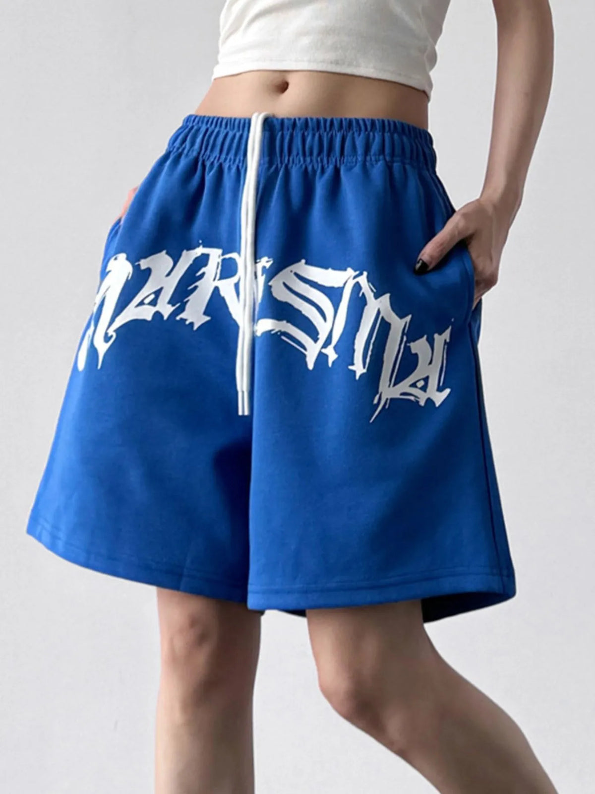 Oversized Drawstring Letter Shorts