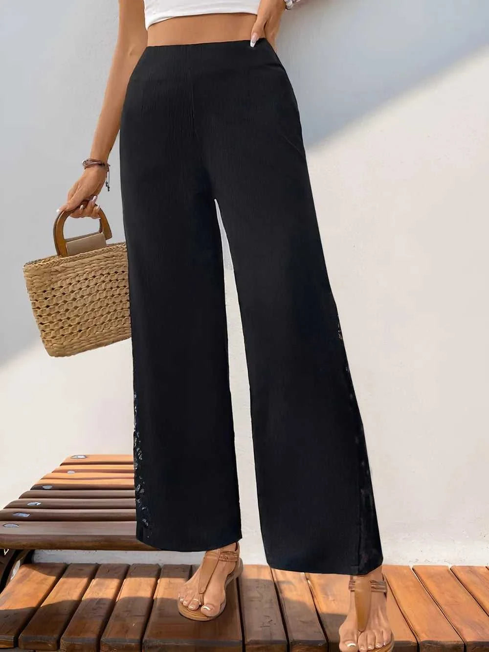 Perfee Lace Detail Wide Leg Pants 100100778731256 30 Seasonal Fashion Collections Jerry's Apparel 