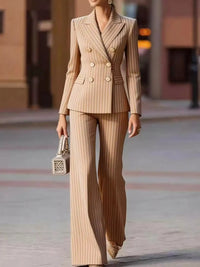 Double-Breasted Pinstripe Blazer and Wide-Leg Pants Set 101001905010997 103 Gifts for Her Jerry's Apparel 