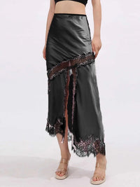 Lace Trim Asymmetrical Midi Skirt 100100647329706 101 Jerry's Apparel 