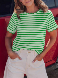 Striped Scallop-Trimmed Round Neck T-Shirt 100100886691619 28 Affordable Fashion Under $100 Jerry's Apparel 