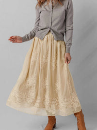 Embroidered Mesh Overlay Flowy Midi Skirt 100100602530081 64 Affordable Fashion Under $100 Jerry's Apparel 