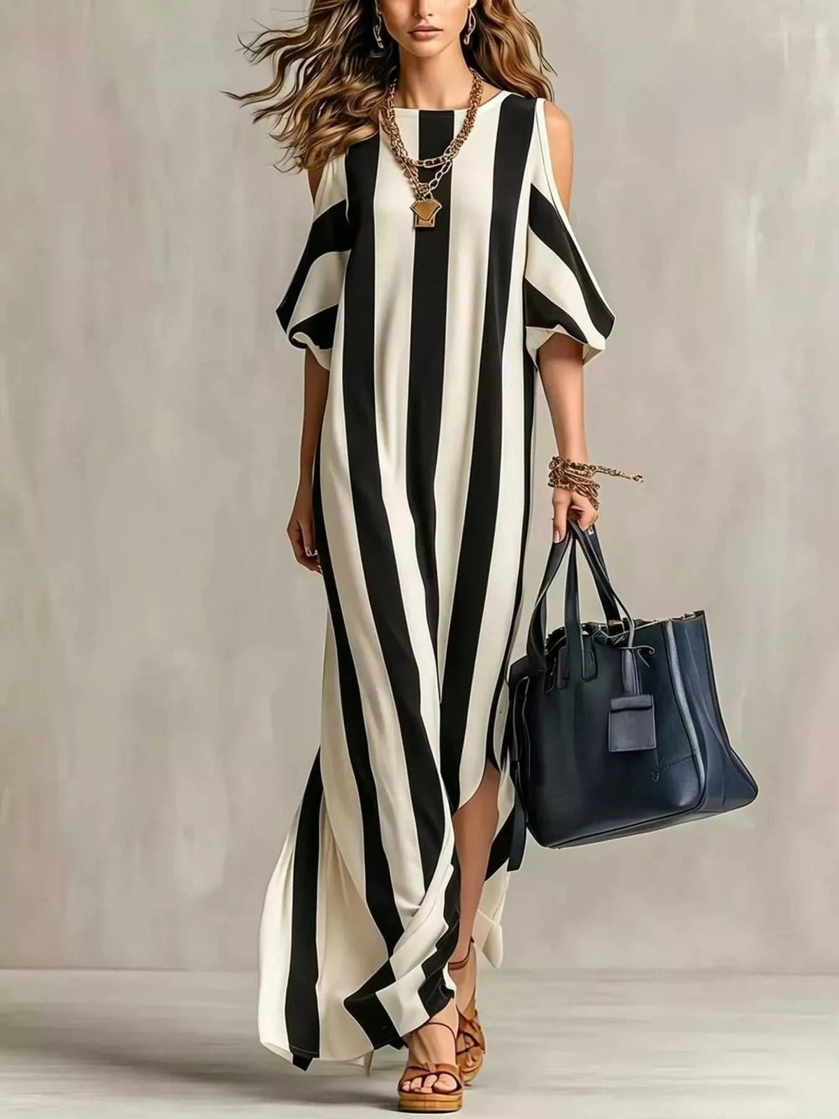 Striped Cold Shoulder Maxi Dress 100100347460143 32 Affordable Fashion Under $100 Jerry's Apparel 