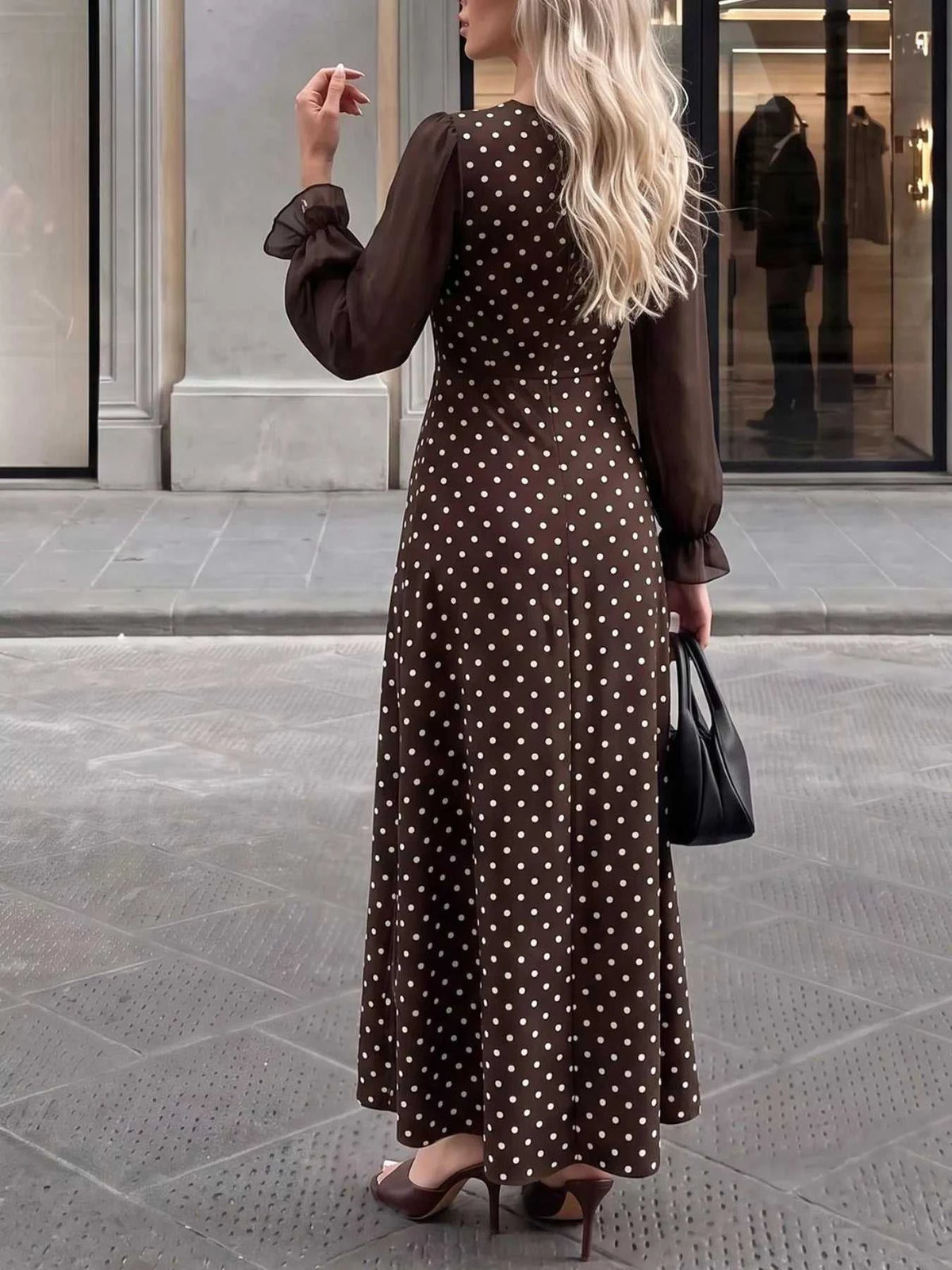 Polka Dot Square Neck Long Sleeve Maxi Dress 100100951009677 41 Affordable Fashion Under $100 Jerry's Apparel 