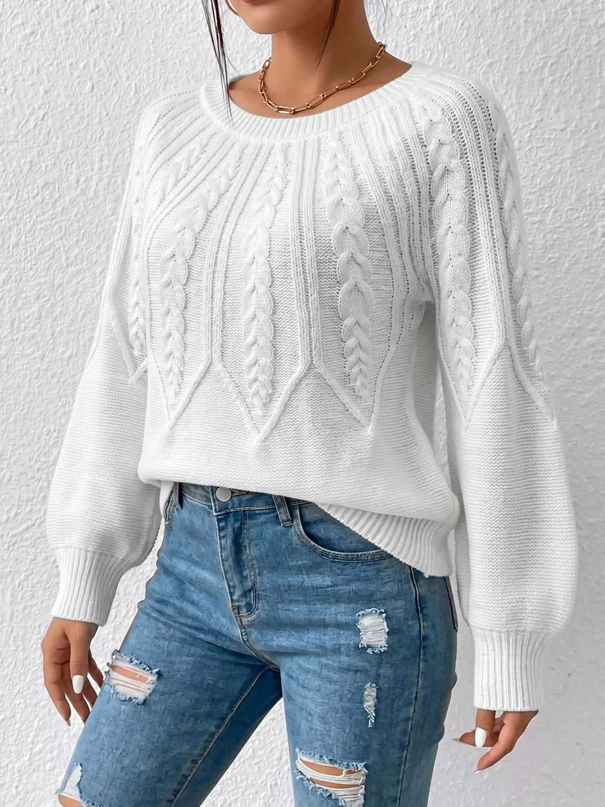 Cable-Knit Round Neck Sweater 101002284962513 34 Affordable Fashion Under $100 Jerry's Apparel 