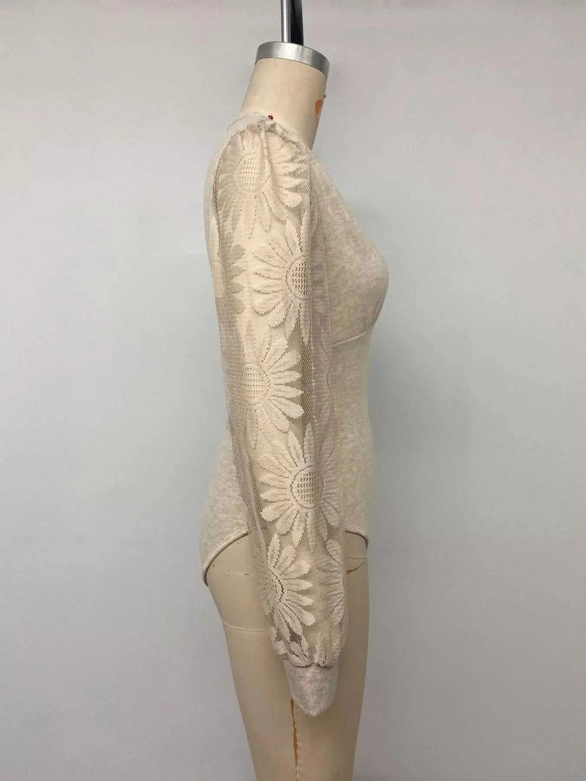 V-Neck Lace Trim Floral Mesh Sleeve Bodysuit 101001744297660 36 Affordable Fashion Under $100 Jerry's Apparel 