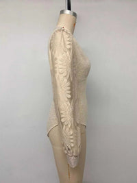 V-Neck Lace Trim Floral Mesh Sleeve Bodysuit 101001744297660 36 Affordable Fashion Under $100 Jerry's Apparel 