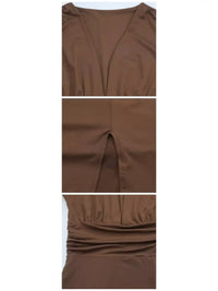 Deep V-Neck Ruched Bodycon Dress with High Slit 101001242970664 34 Gifts for Her Jerry's Apparel 