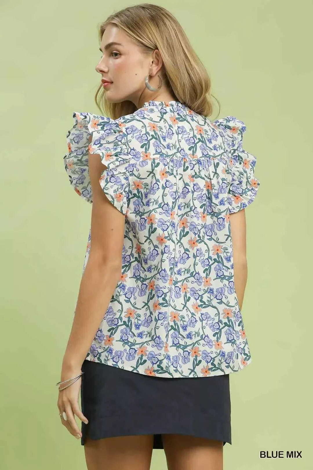 Umgee Floral Print Ruffle Cap Sleeve Shirt 100100313271051 49 Affordable Fashion Under $100 Jerry's Apparel 