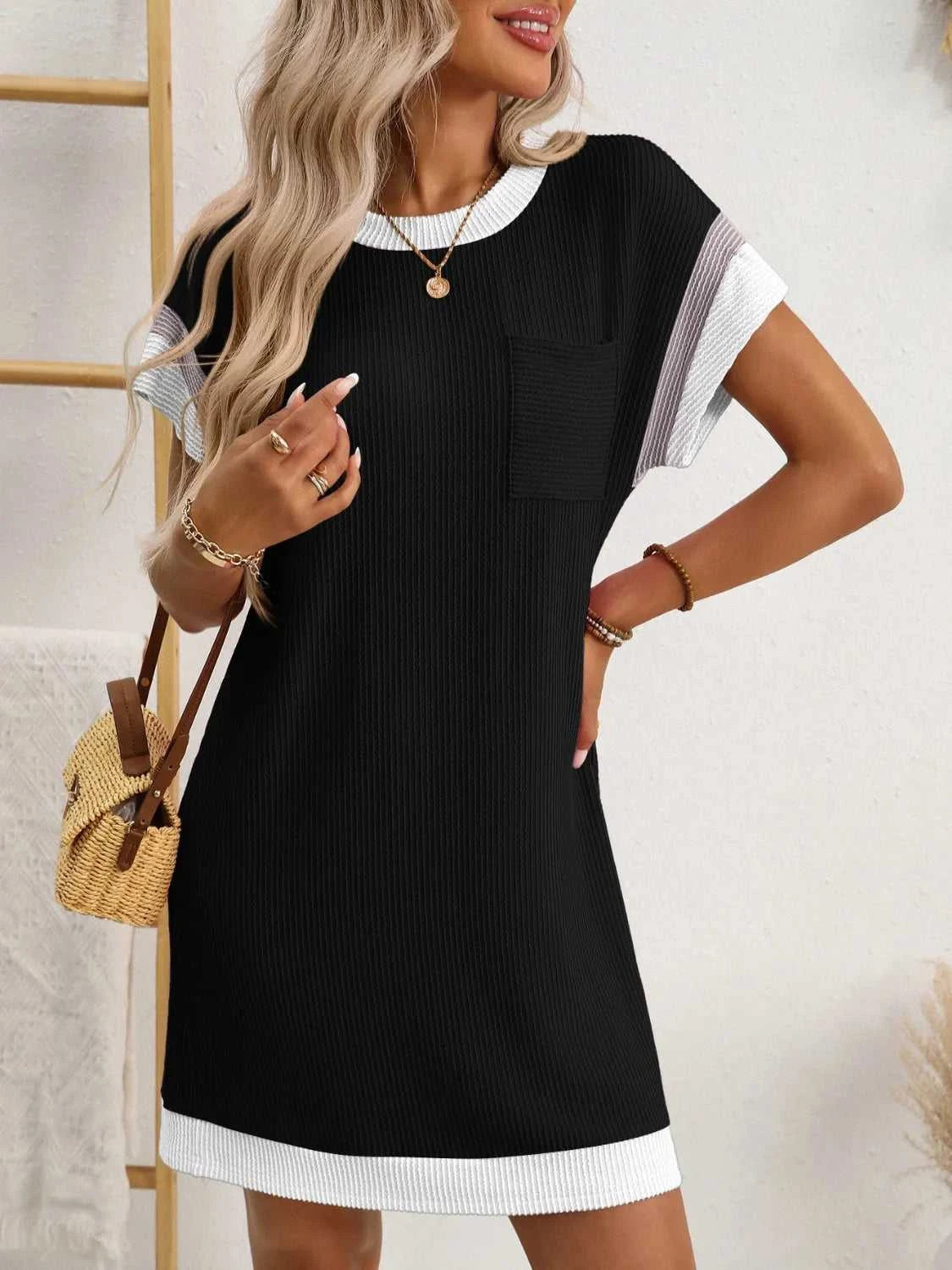Round Neck Short Sleeve Mini Dress 100100619871757 33 Affordable Fashion Under $100 Jerry's Apparel 
