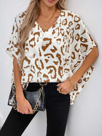 Leopard V-Neck Half Sleeve Blouse 100100146041001 20 Affordable Fashion Under $100 Jerry's Apparel 
