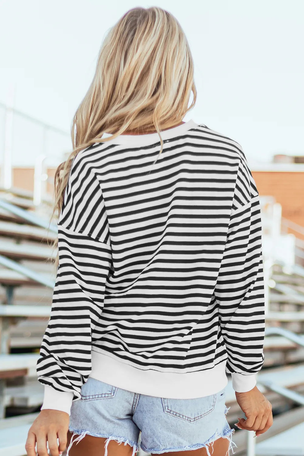 Striped Dropped Shoulder Long Sleeve Sweatshirt