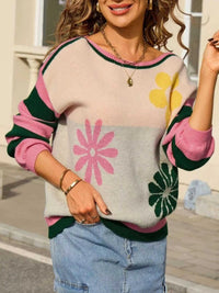 Floral Striped Sleeve Round Neck Sweater 100100273694398 49 Affordable Fashion Under $100 Jerry's Apparel 