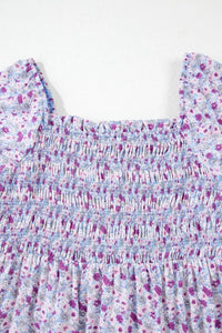 Tiered Floral Shirred High Waist Maxi Dress