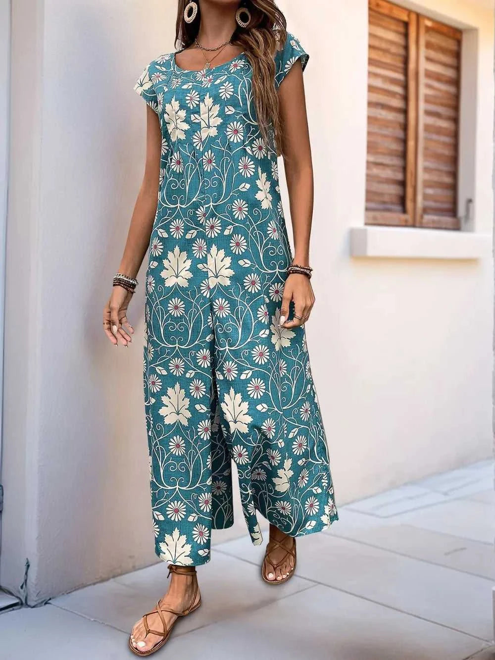 Perfee Printed Round Neck Cap Sleeve Wide Leg Jumpsuit 100100380311019 31 Affordable Fashion Under $100 Jerry's Apparel 