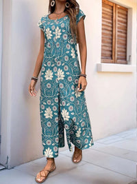 Perfee Printed Round Neck Cap Sleeve Wide Leg Jumpsuit 100100380311019 31 Affordable Fashion Under $100 Jerry's Apparel 
