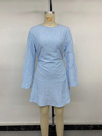 Striped Long-Sleeve Ruched Mini Dress 101001695645771 42 Gifts for Her Jerry's Apparel 