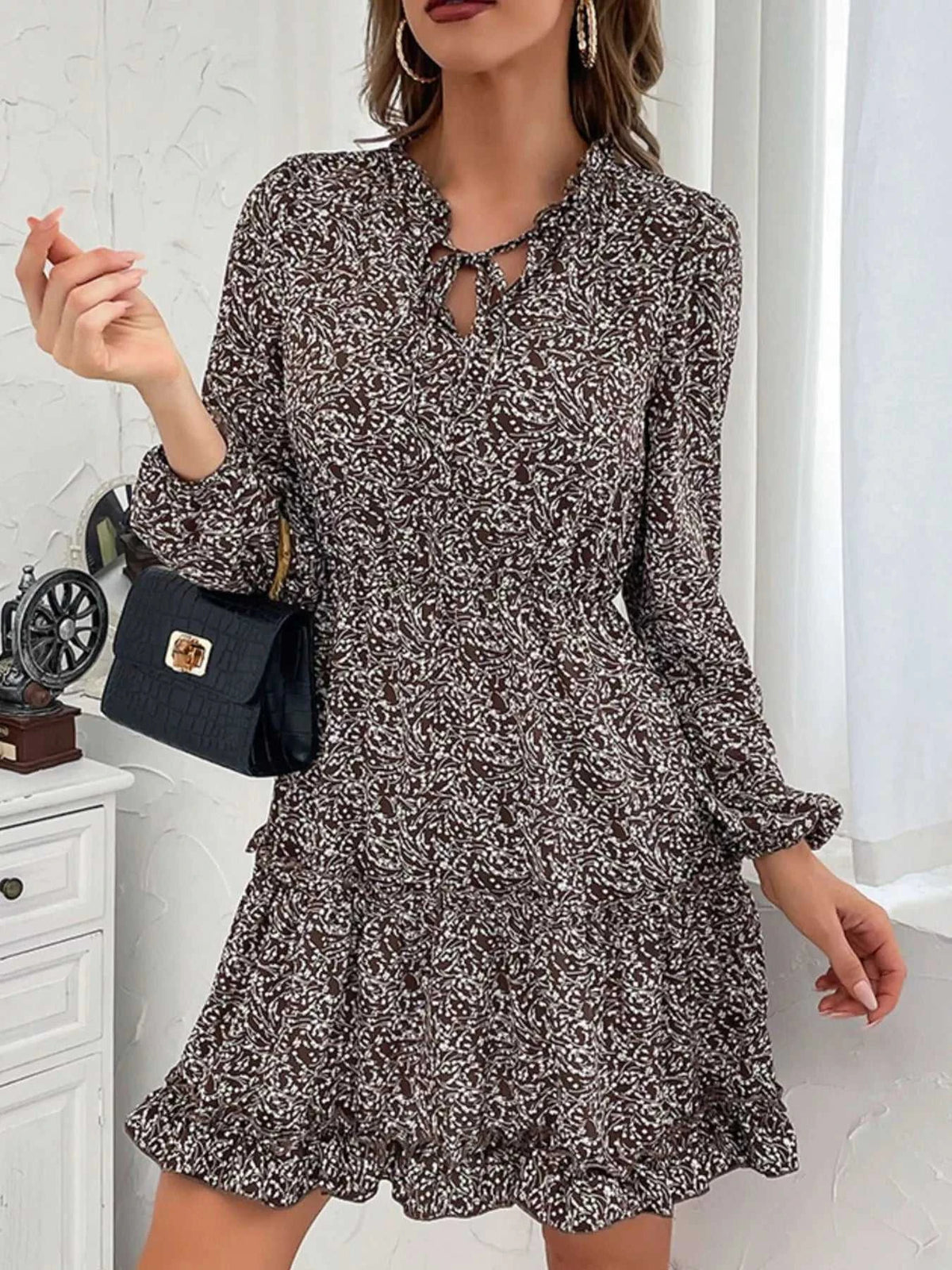 Ruffle Hem Tie Neck Mini Dress 100100547411895 44 Affordable Fashion Under $100 Jerry's Apparel 