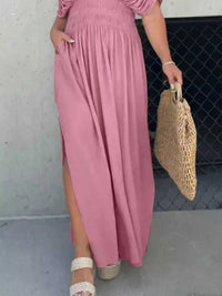 Full Size Slit V-Neck Smocked Waist Maxi Dress Plus Size 100100000480005 59 Gifts for Her Jerry's Apparel 