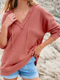 Drawstring V-Neck Waffle Knit Casual Hoodie 100100700285845 53 Affordable Fashion Under $100 Jerry's Apparel 