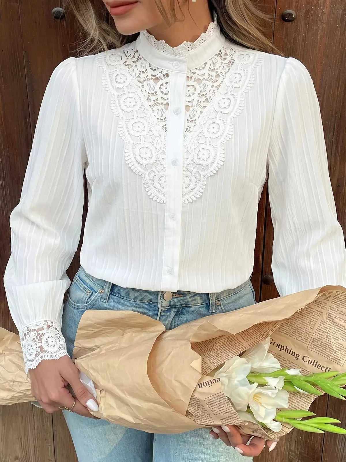 Lace Detail Long Sleeve Shirt 101001935889409 42 Affordable Fashion Under $100 Jerry's Apparel 
