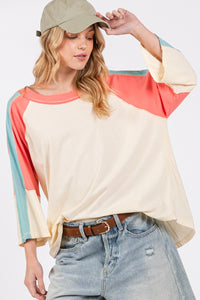 Color Block Curved Hem T-Shirt