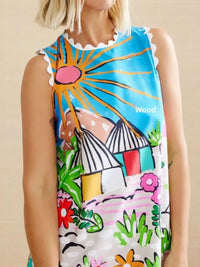 Printed Round Neck Sleeveless Mini Dress