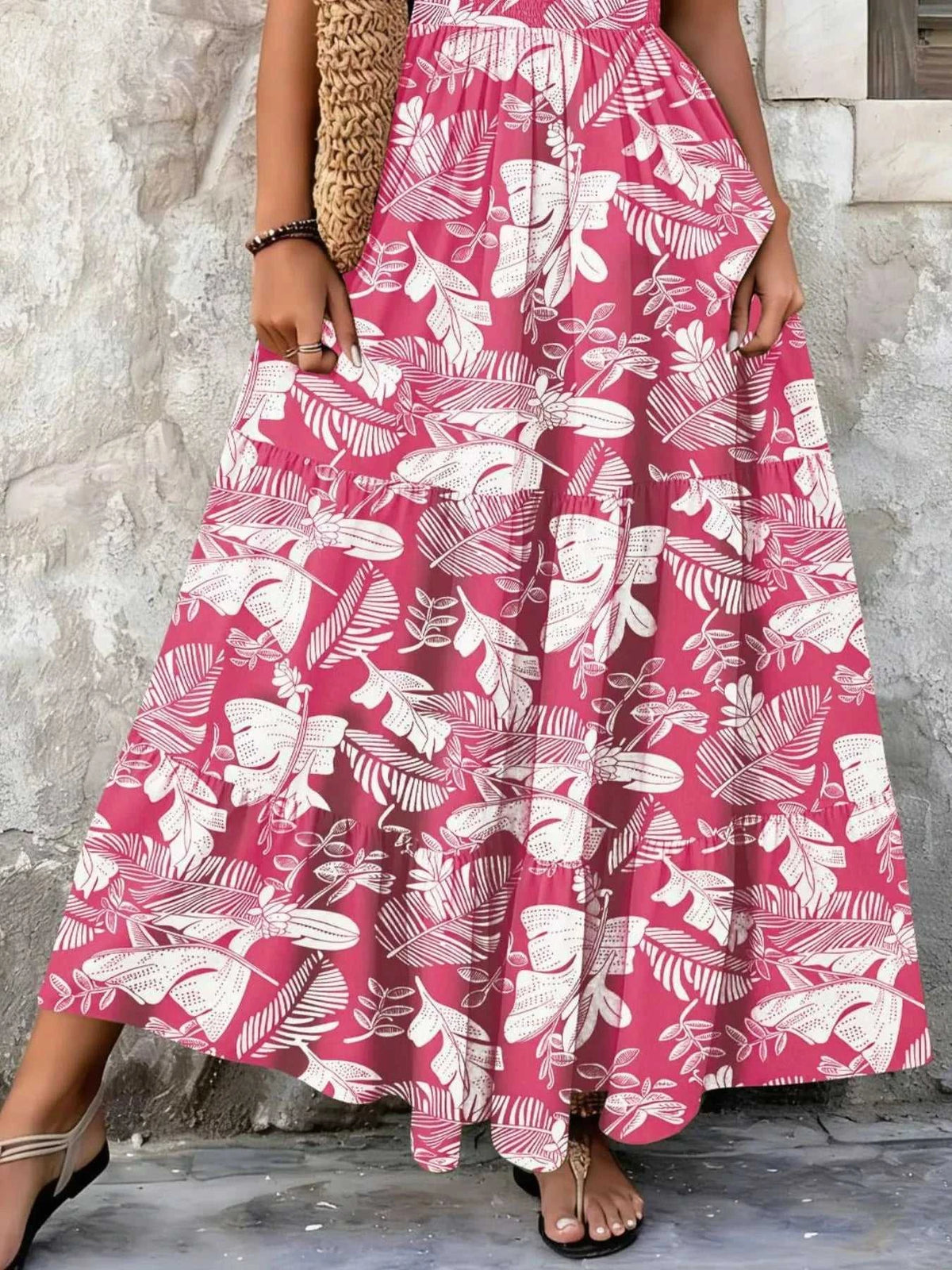 Full Size Printed V-Neck Tiered Maxi Dress Plus Size 100100096069770 30 Affordable Fashion Under $100 Jerry's Apparel 