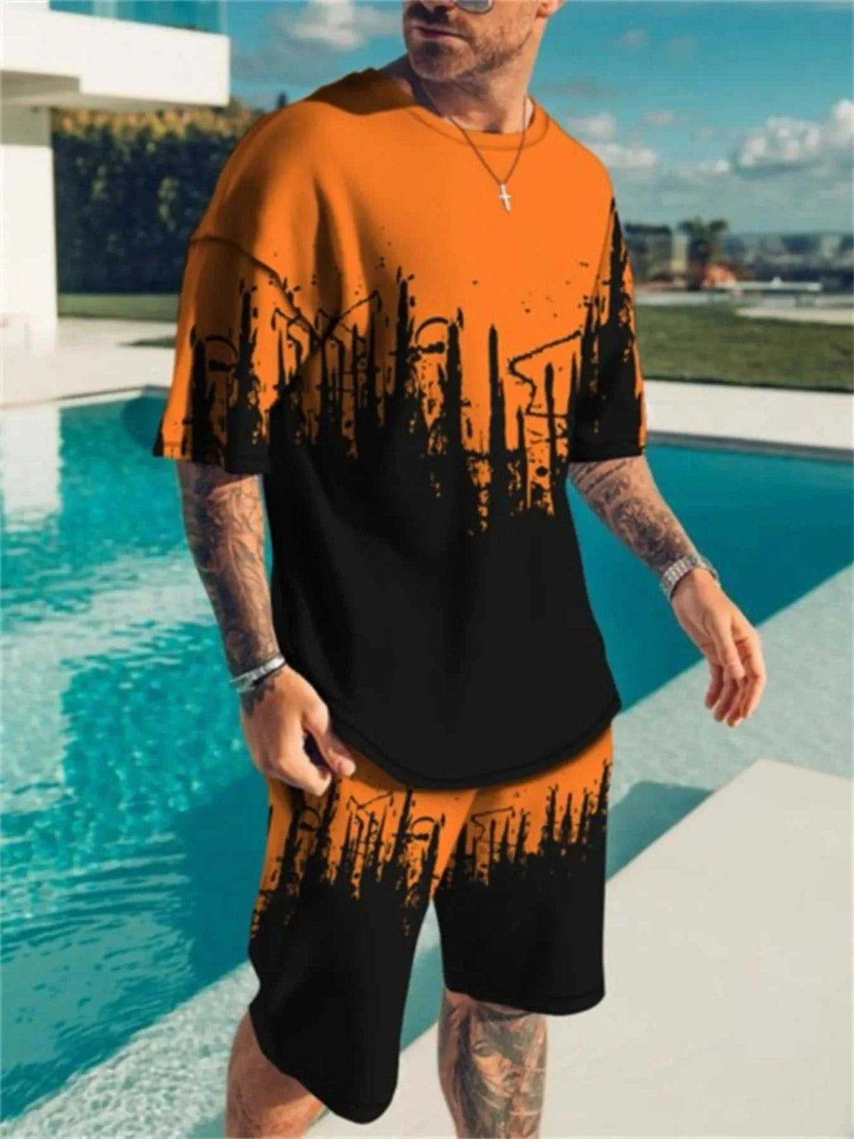 Men's Full Size Contrast Short Sleeve Top and Shorts Set Plus Size 100400384929913 27 Affordable Fashion Under $100 Jerry's Apparel 