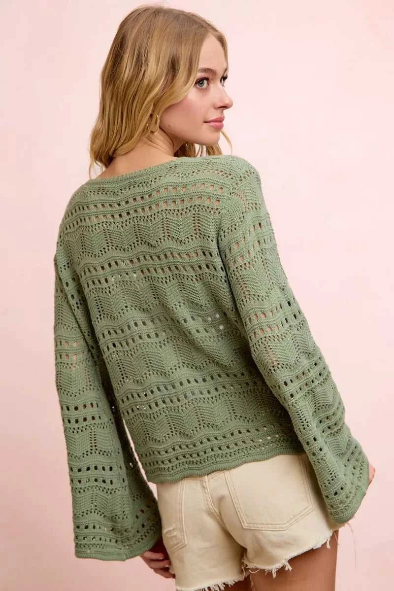 BiBi Pointelle Knit V Neck Ruched Front Lightweight Top 100100962711230 42 Affordable Fashion Under $100 Jerry's Apparel 