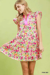Umgee Floral Flutter Sleeve Tiered Mini Dress 100100925781092 57 Affordable Fashion Under $100 Jerry's Apparel 