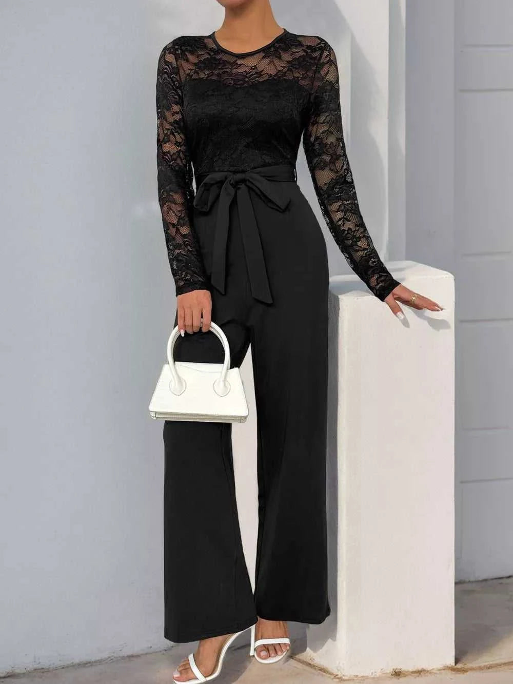 Perfee Lace Round Neck Long Sleeve Jumpsuit 100100726891325 33 Affordable Fashion Under $100 Jerry's Apparel 