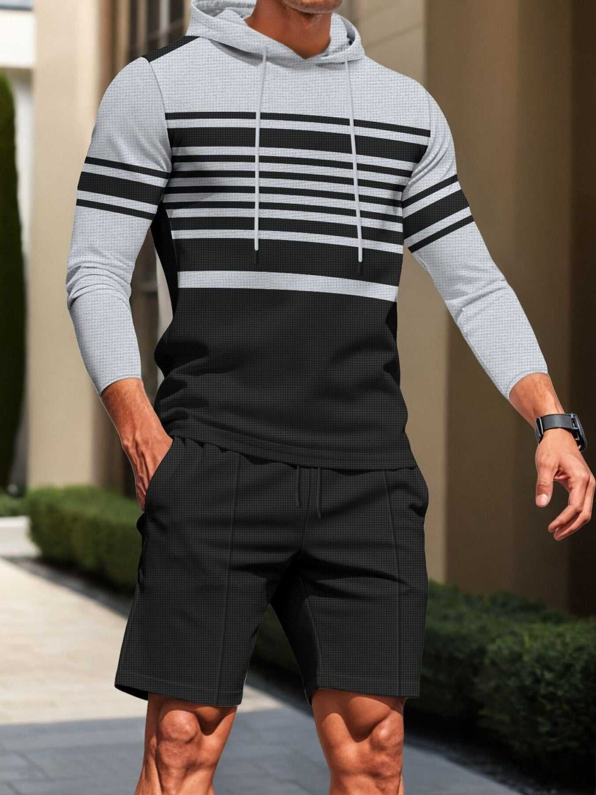 Men's Full Size Striped Hoodie & Shorts Casual Set Plus Size 100400695113580 41 Affordable Fashion Under $100 Jerry's Apparel 