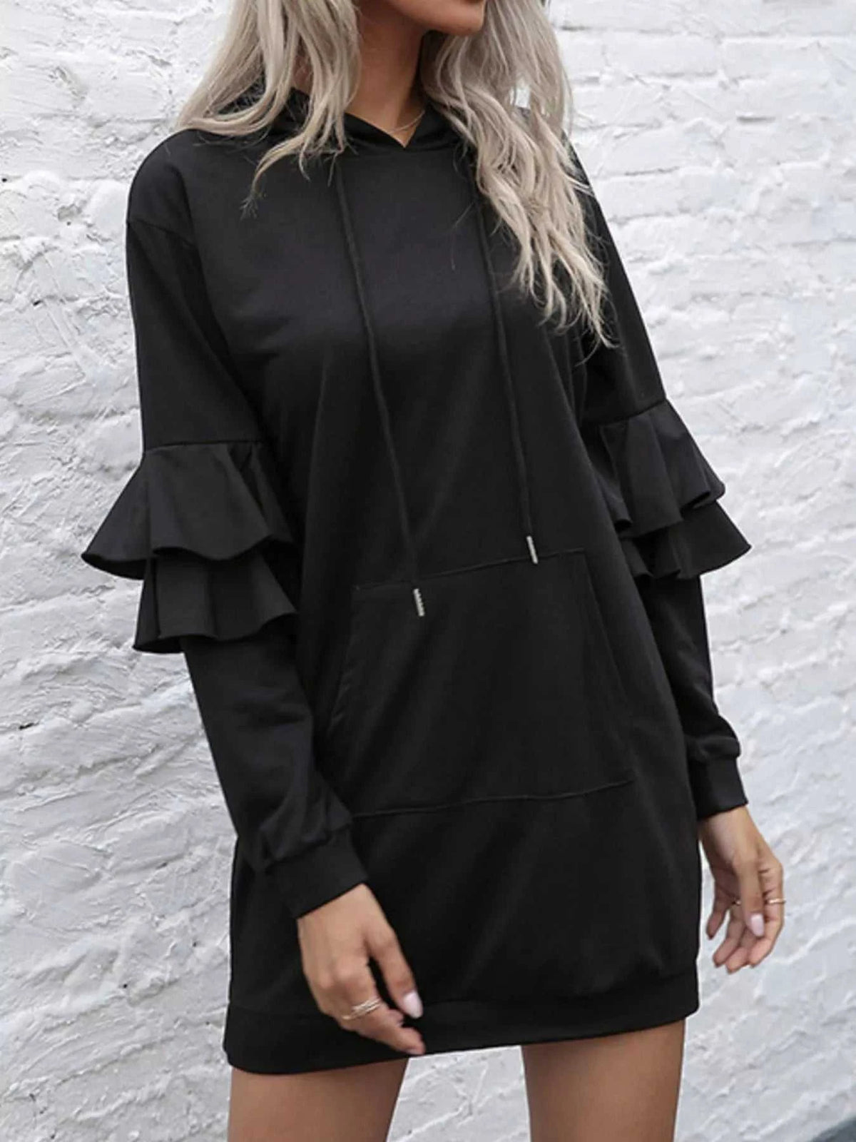 Ruffled Drawstring Long Sleeve Hooded Dress 100100539280670 42 Affordable Fashion Under $100 Jerry's Apparel 