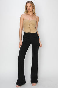 Full Size High Rise Side Slit Cargo Bootcut Jeans