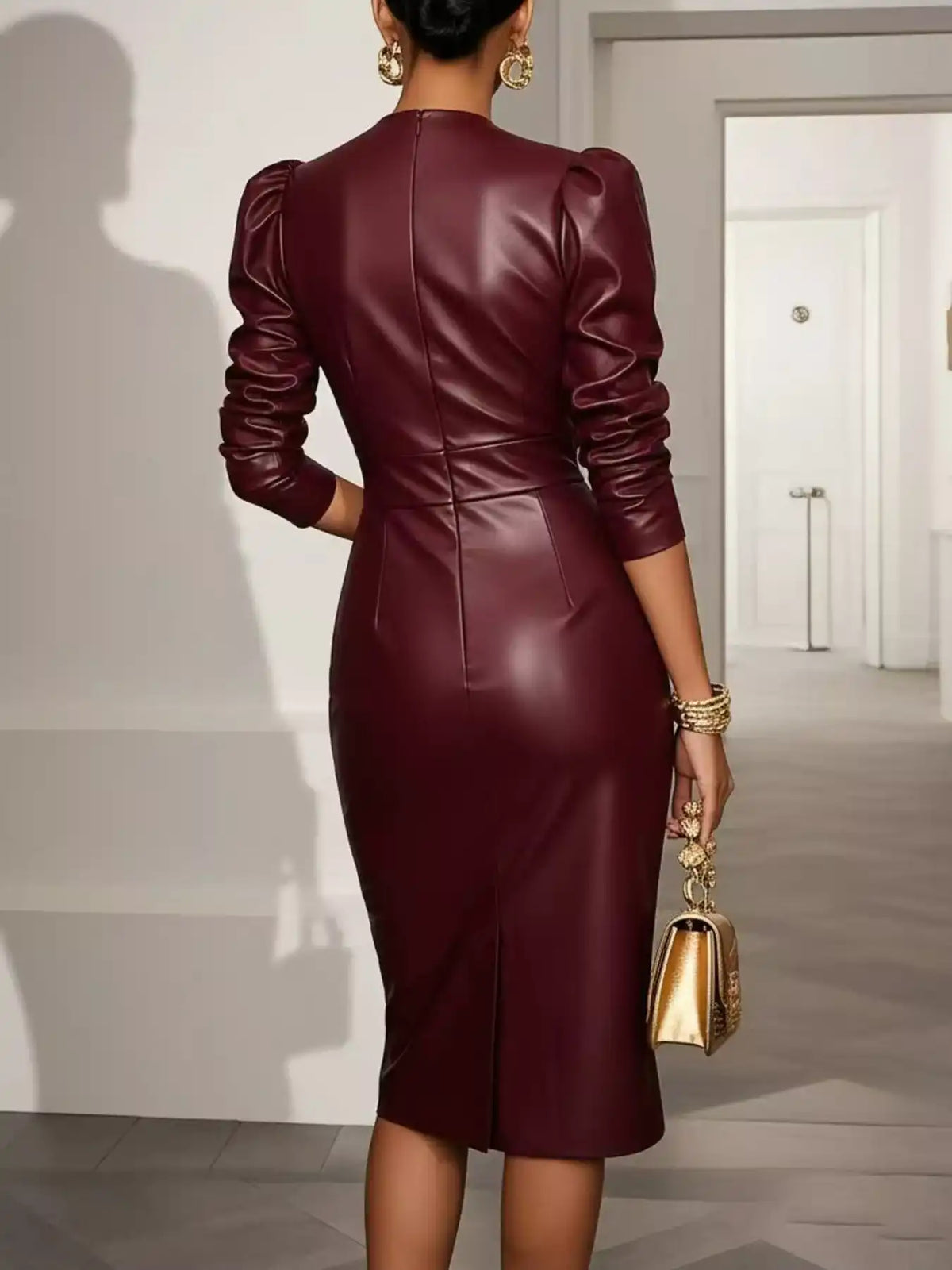 V-Neck Puff Sleeve Midi Dress 101001698359390 65 Affordable Fashion Under $100 Jerry's Apparel 