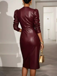 V-Neck Puff Sleeve Midi Dress 101001698359390 65 Affordable Fashion Under $100 Jerry's Apparel 