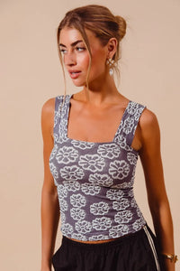 SO ME Two Tone Floral Seamless Tank Top