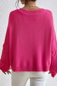 Pearl Trim Heart V-Neck Sweater