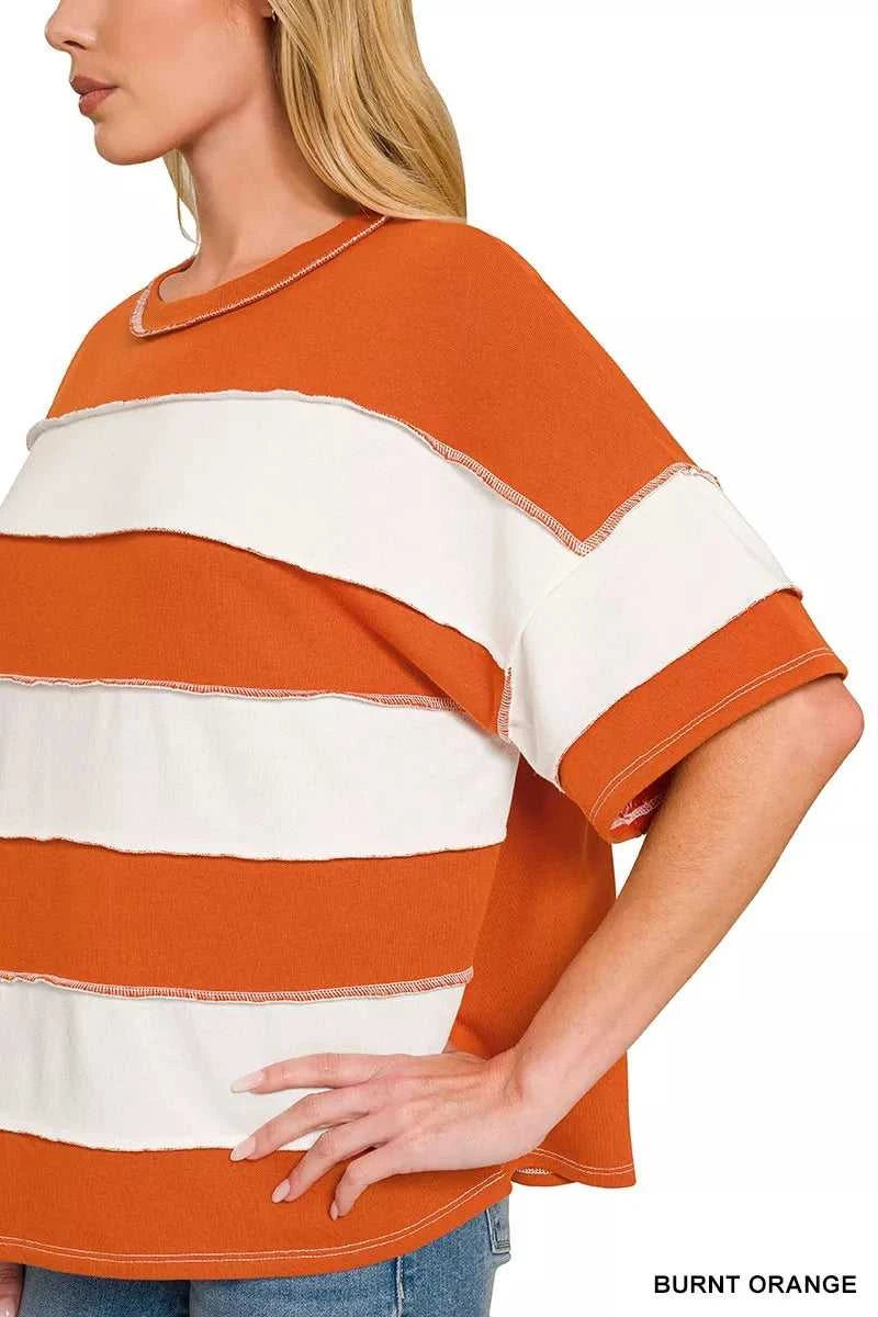 Zenana French Terry Striped Exposed Seam Top 100100815761548 24 Affordable Fashion Under $100 Jerry's Apparel 