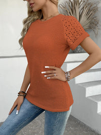 Hollow Out Waffle Knit Short Sleeve T-Shirt