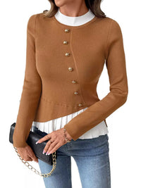 Decor Button Contrast Hem Knit Top 100100315297138 47 Affordable Fashion Under $100 Jerry's Apparel 