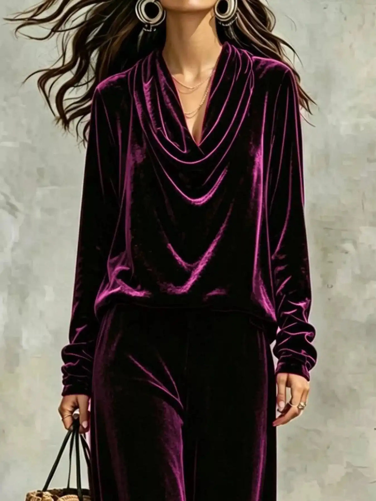 Full Size Velvet Cowl Neck Top and Pants Set Plus Size 101001490771294 53 Affordable Fashion Under $100 Jerry's Apparel 