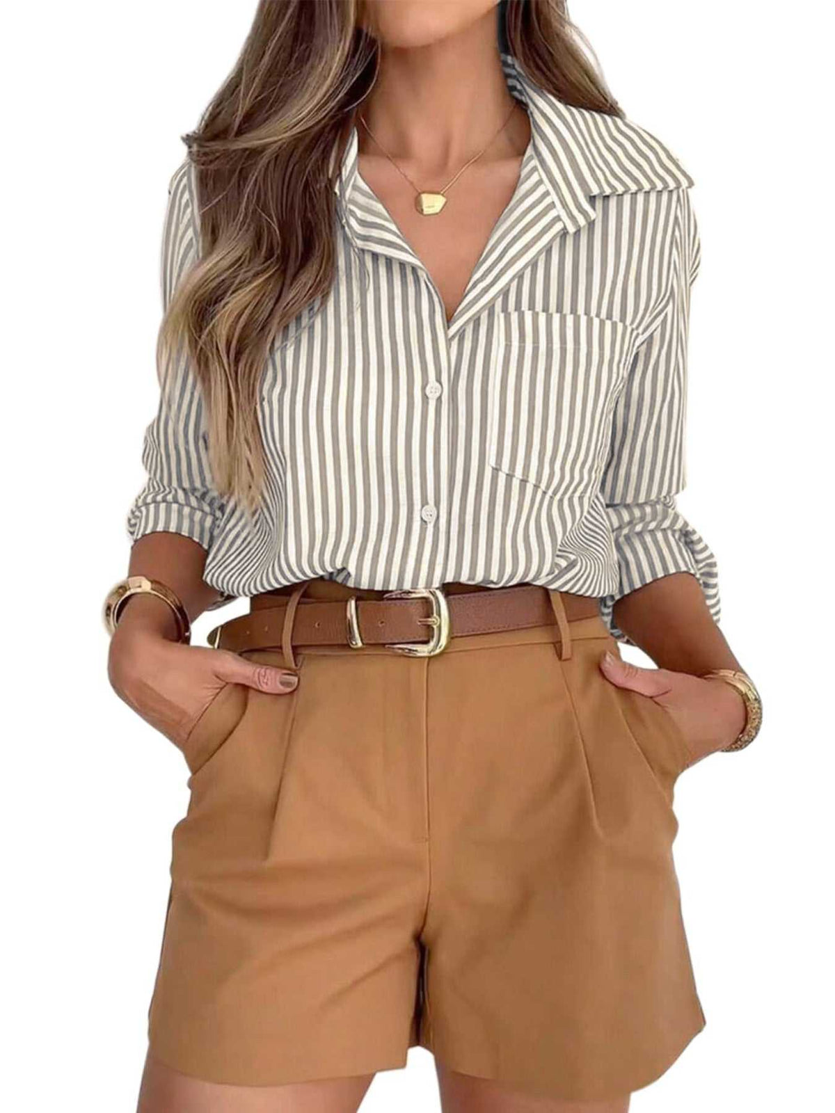 Striped Button-Down Long Sleeve Shirt 100100481859985 43 Affordable Fashion Under $100 Jerry's Apparel 